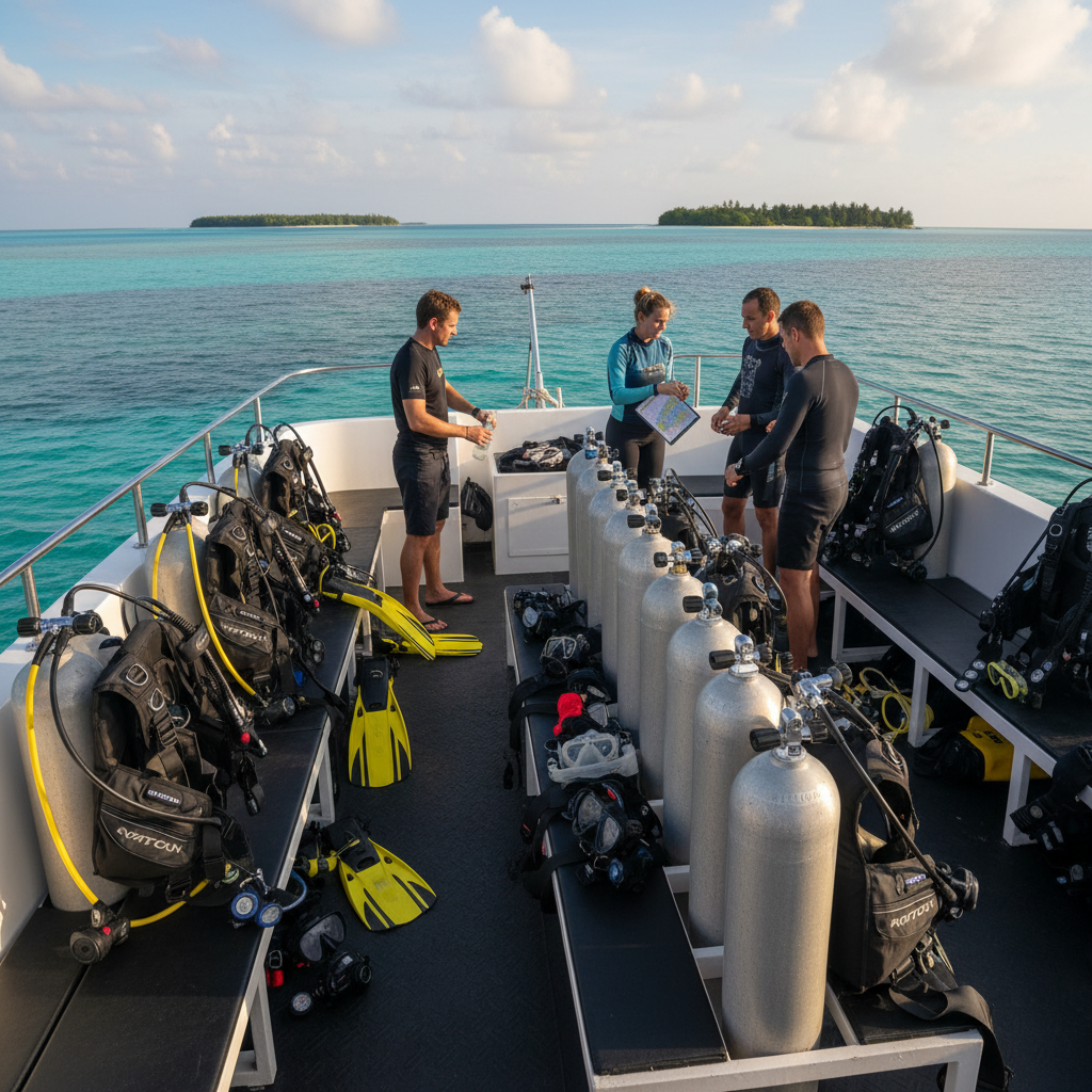 Divers gearing up on the boat deck
