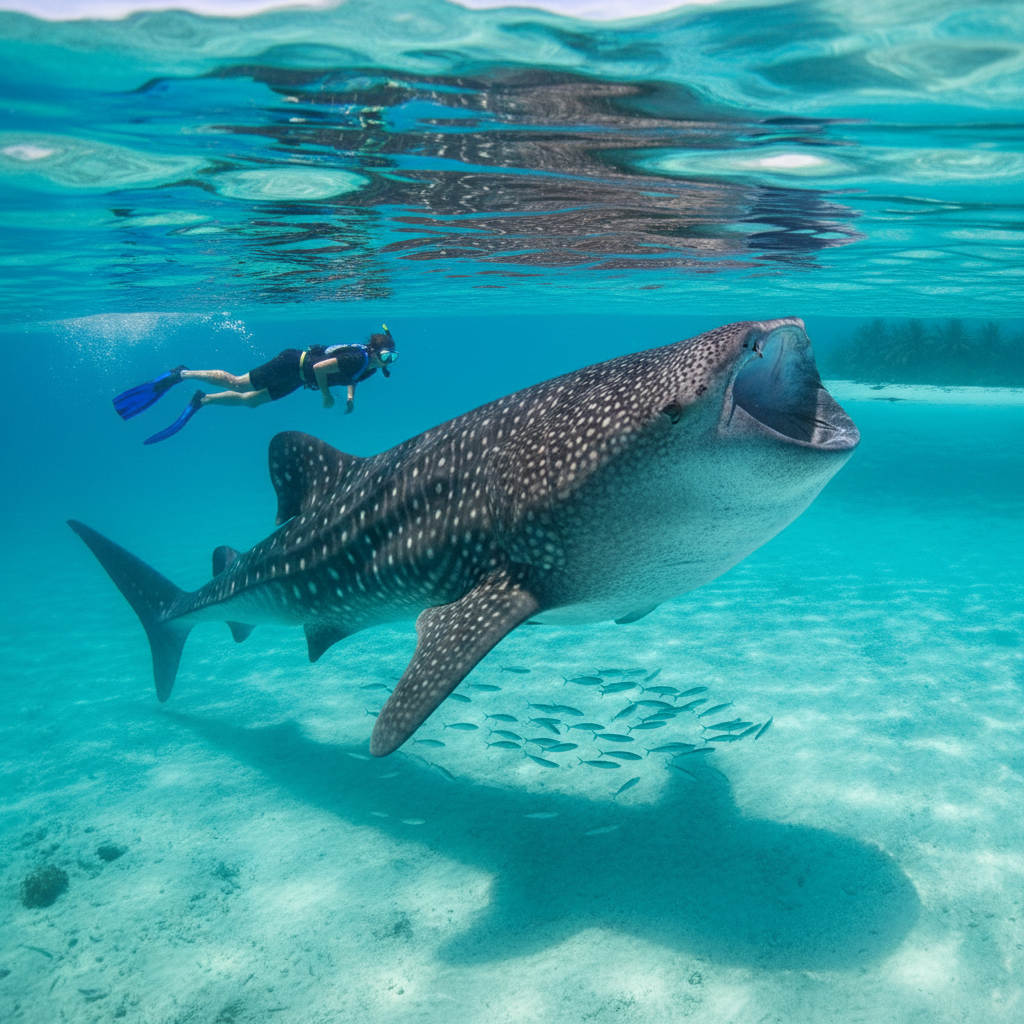 Whale shark feeding near the surface